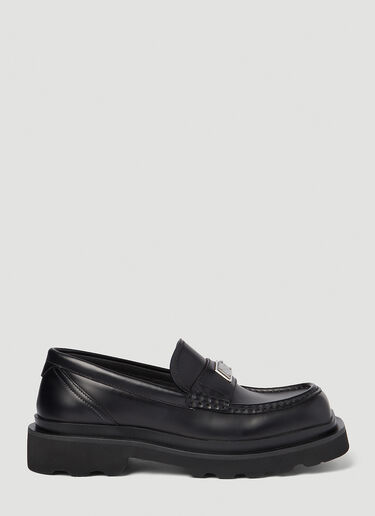 Dolce & Gabbana Logo Plaque Brushed Leather Loafers Black dol0254011