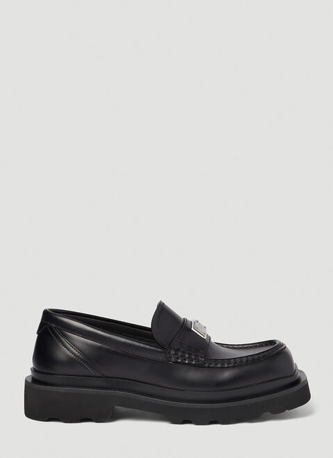 Diesel Logo Plaque Brushed Leather Loafers Red dsl0254025