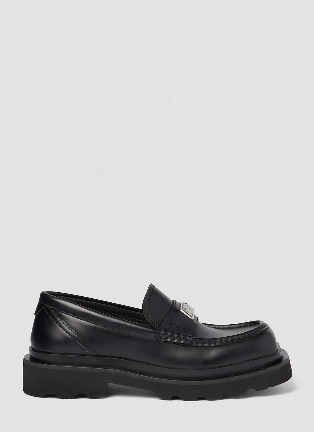 Shop Dolce & Gabbana Logo Plaque Brushed Leather Loafers In Black