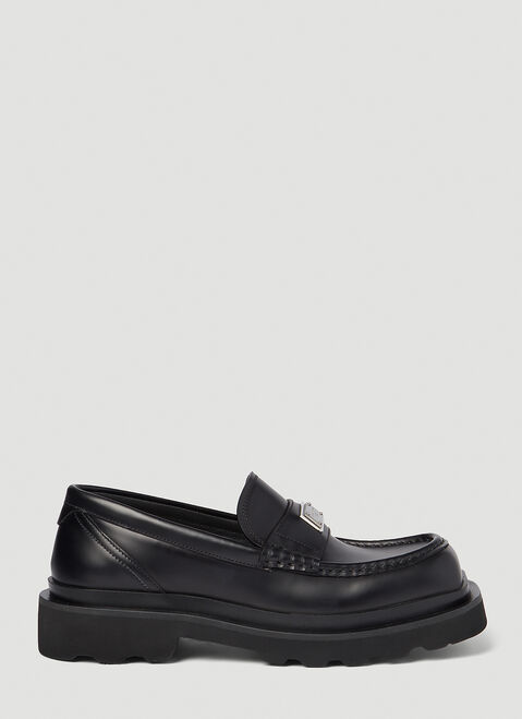 Dolce & Gabbana Logo Plaque Brushed Leather Loafers Black dol0254021