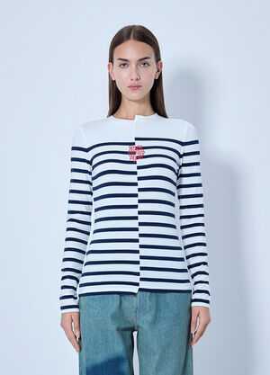 Jean Paul Gaultier Striped Crewneck Long-Sleeve Top White jpg0266011