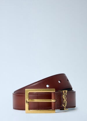 Saint Laurent Cassandre Belt in Aged Effect Leather Brown sla0263091