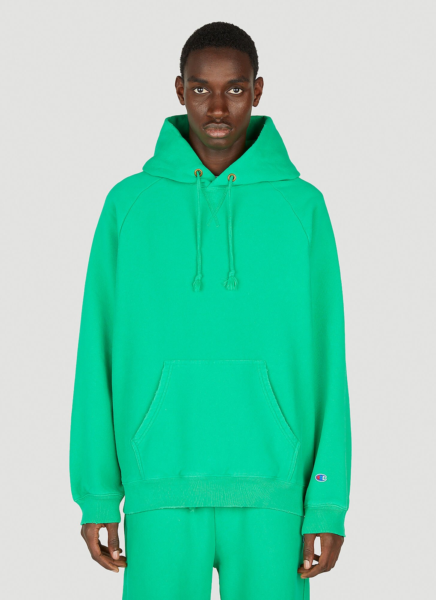 Champion Logo Embroidered Hooded Sweatshirt In Green