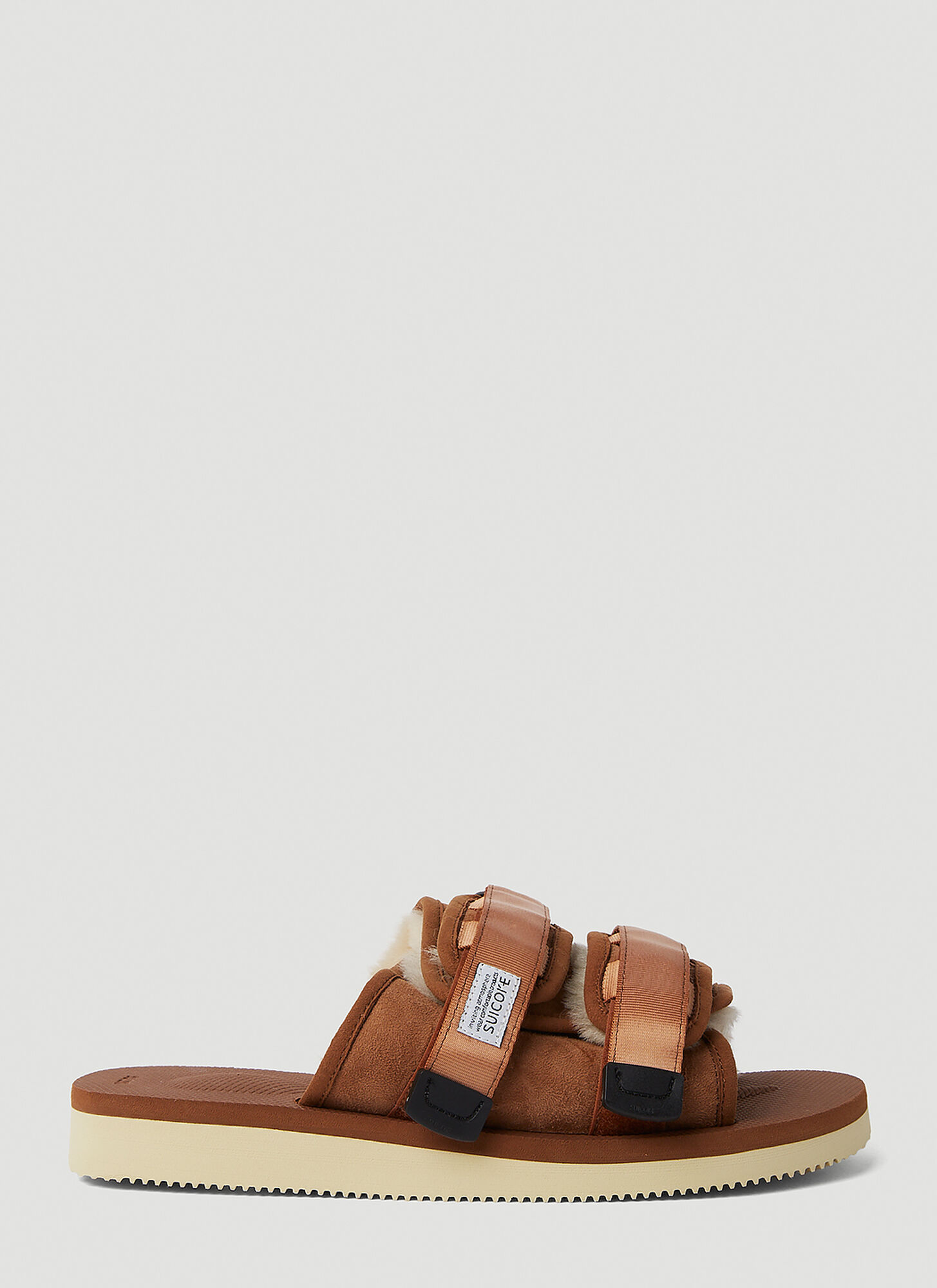Suicoke Touch-strap Shearling-lined Sandals In Brown