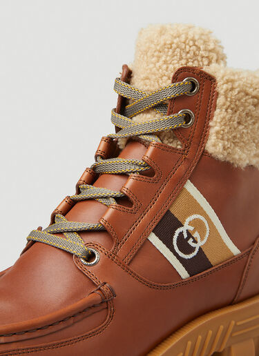 Jacquard Panel Lace-Up Ankle Boots Gucci Jacquard Panel Lace-Up Ankle Boots Brown guc0247112