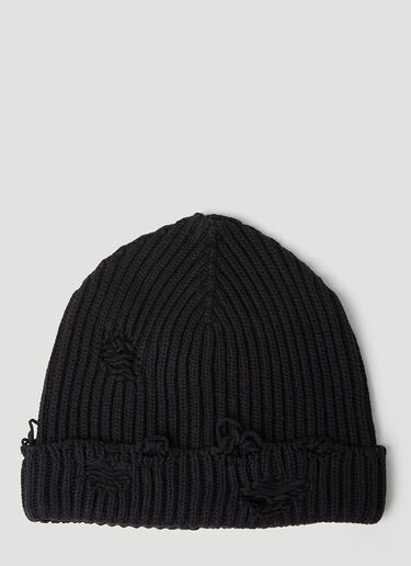 MM6 Maison Margiela Distressed Beanie Hat Black mmm0353001