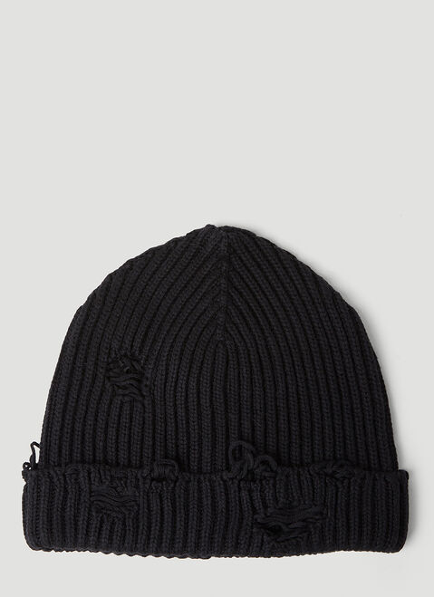 MM6 Maison Margiela Distressed Beanie Hat Blue mmm0253017