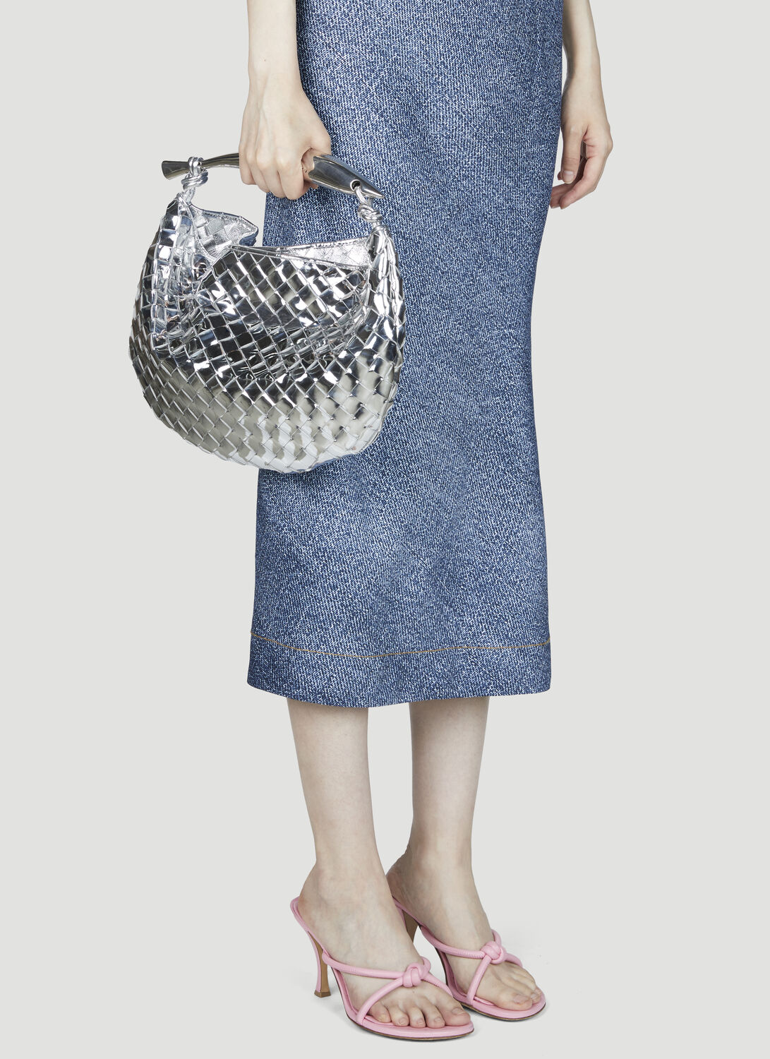 Shop Bottega Veneta Sardine Handbag In Silver