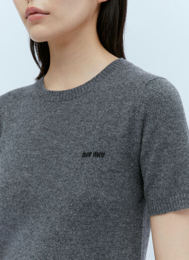 Logo Embroidery Cashmere Knit Sweater Miu Miu Logo Embroidery Cashmere Knit Sweater Grey miu0254005