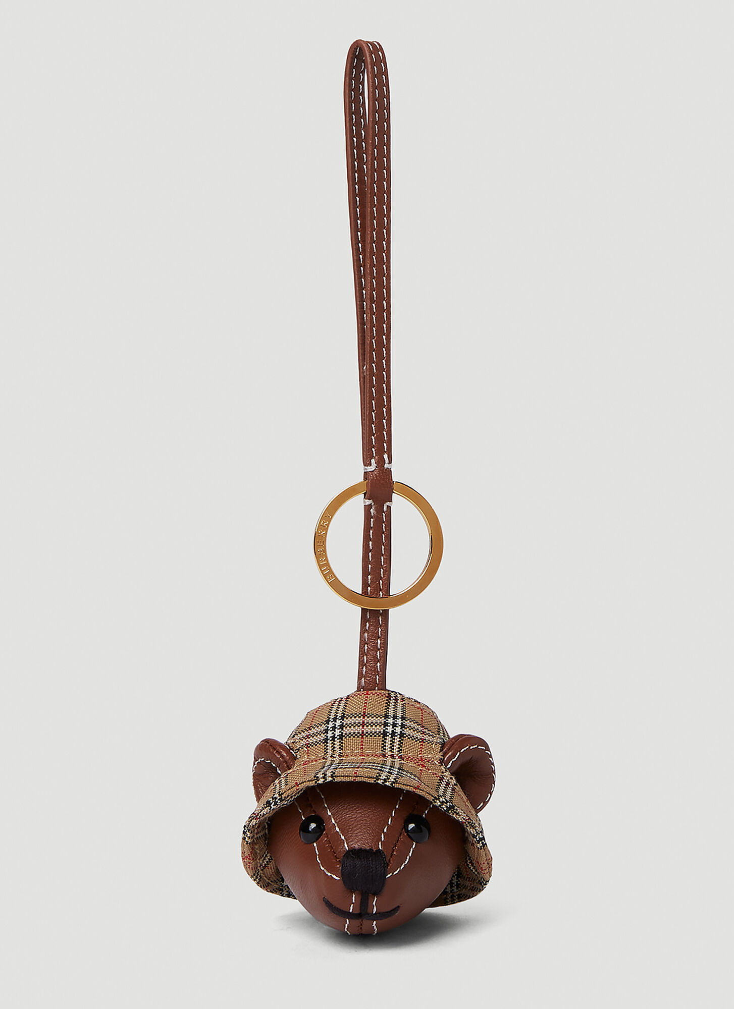 Shop Burberry Thomas Bear With Hat Keyring In Beige