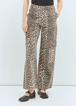 GANNI Angi Leopard Print Jeans Brown gan0258082