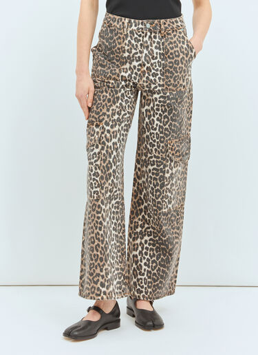 GANNI Angi Leopard Print Jeans Brown gan0258082
