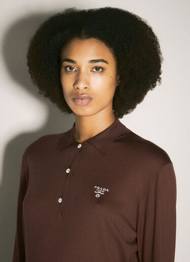Prada Long-Sleeved Silk Polo Shirt Burgundy pra0258001