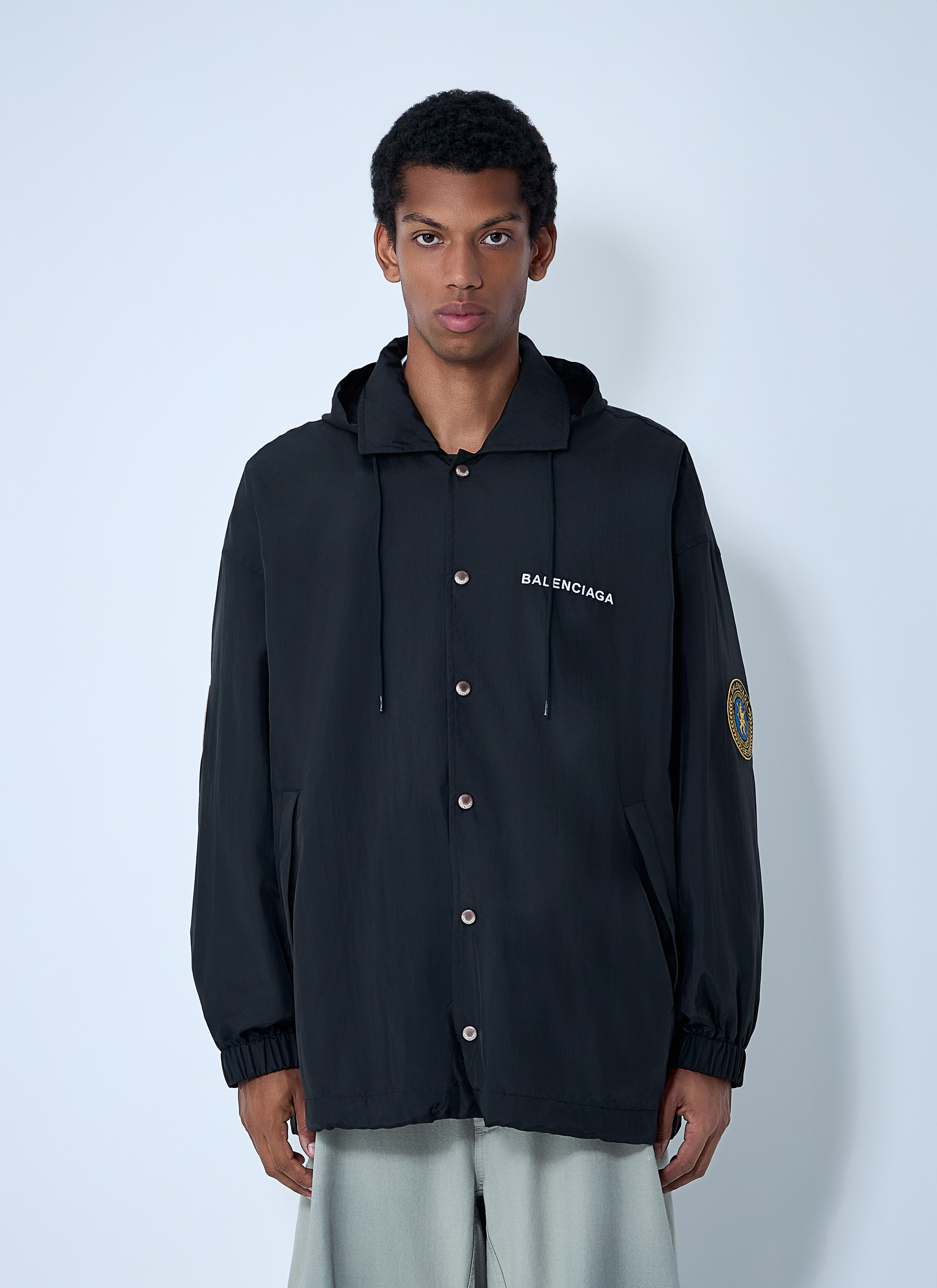 Balenciaga Men's' Logo Motif Windbreaker Jacket in Black | LN-CC®