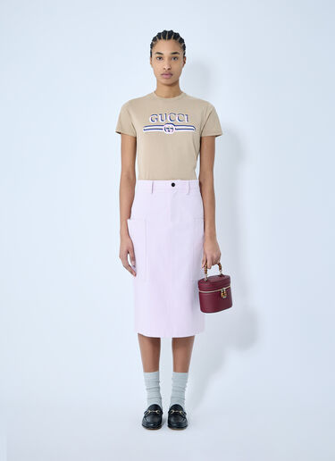 Gucci Printed Logo Motif T-Shirt Beige guc0259030