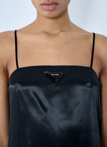 Prada Satin Logo Patch Midi Dress Black pra0259013