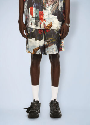 Off-White World Paint Viscose Bowling Shorts Blue ofw0162078