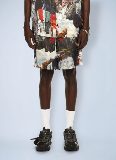 World Paint Viscose Bowling Shorts Off-White World Paint Viscose Bowling Shorts Blue ofw0162078