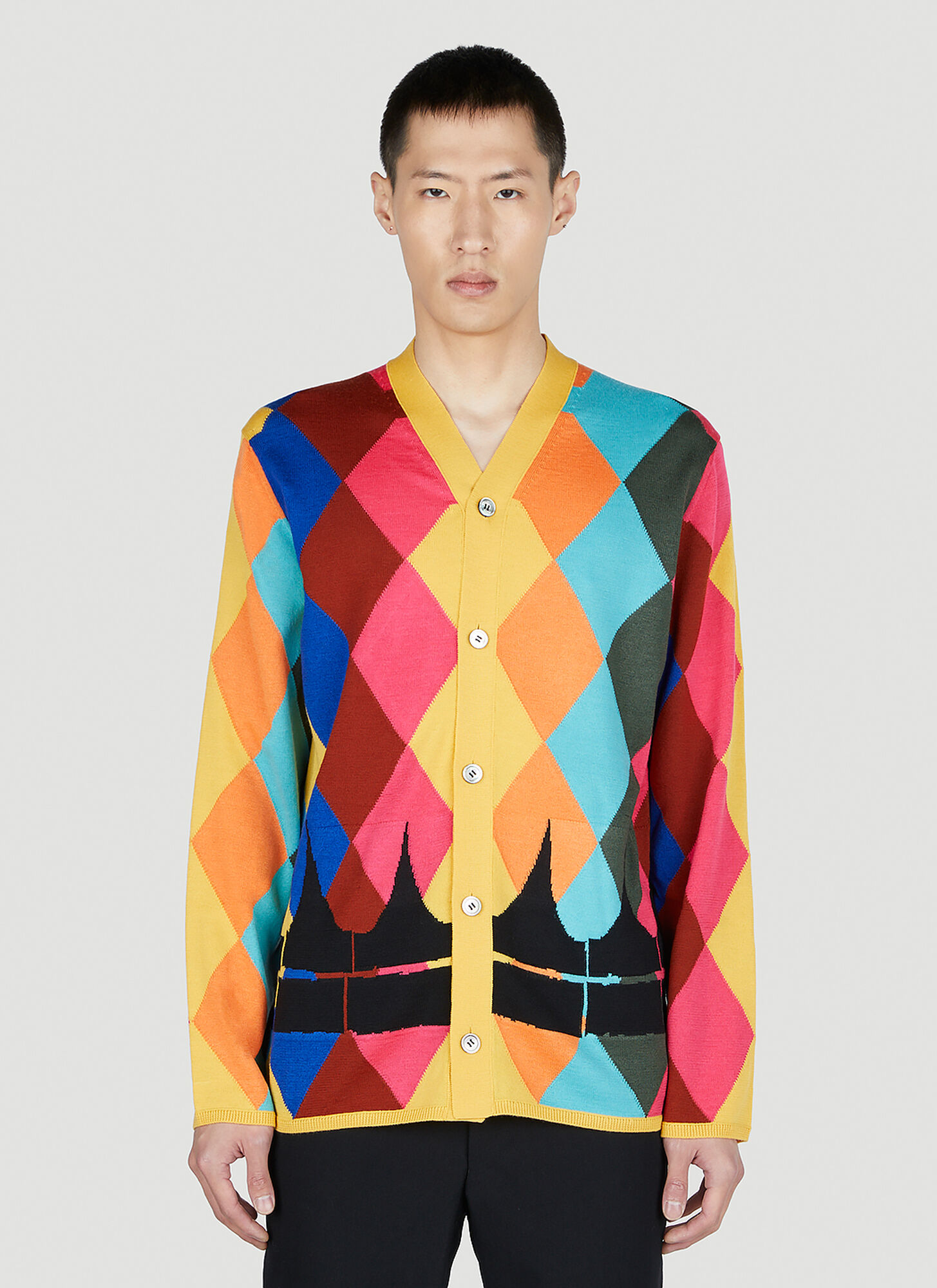 Shop Comme Des Garçons Homme Deux Diamond Cardigan In Yellow