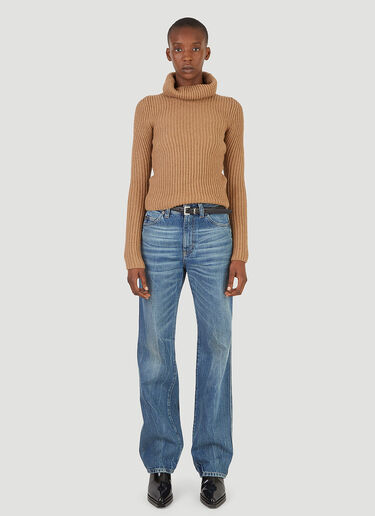 Saint Laurent Ribbed Turtleneck Sweater Beige sla0245016