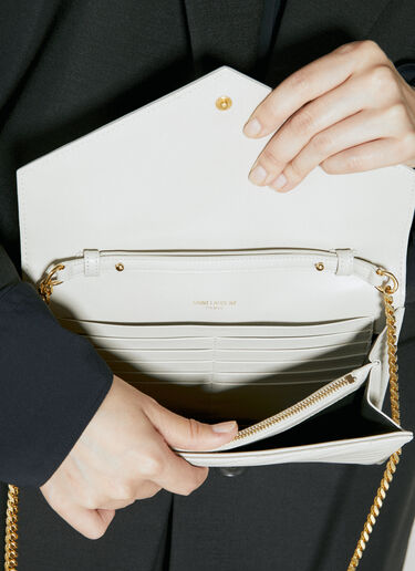 Saint Laurent Cassandre Matelassé Chain Wallet White sla0253115