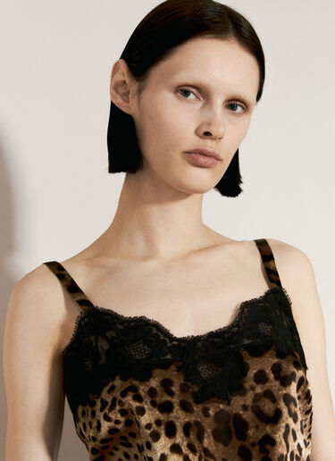 Dolce & Gabbana Leopard Print Satin Top Brown dol0255002