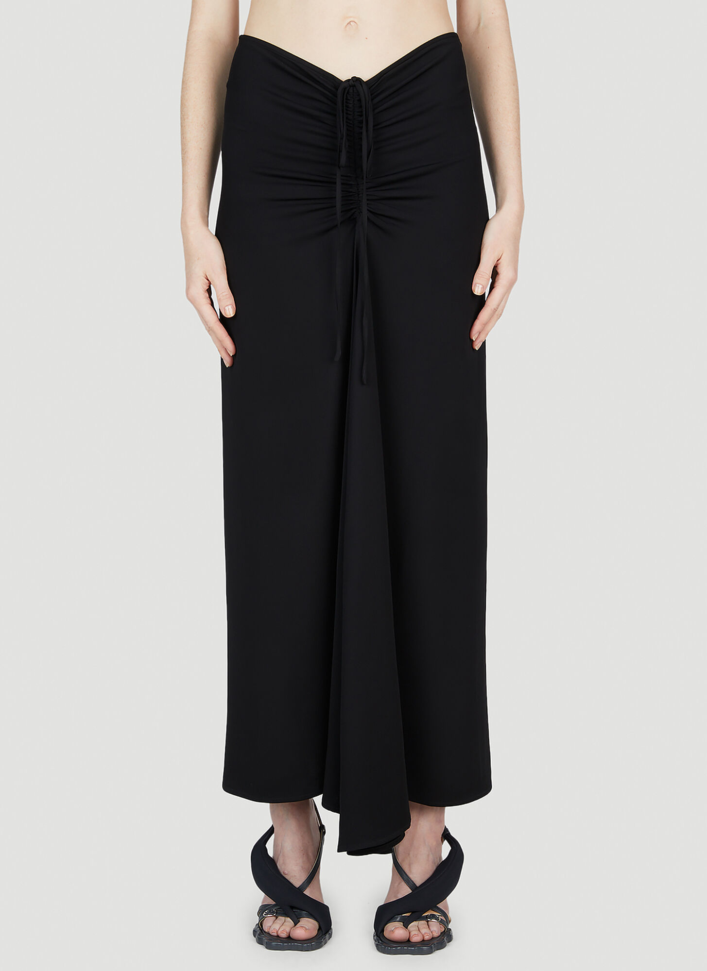 Christopher Esber Womens Bezel Quartz Ruched Jersey Maxi Skirt Black In Black