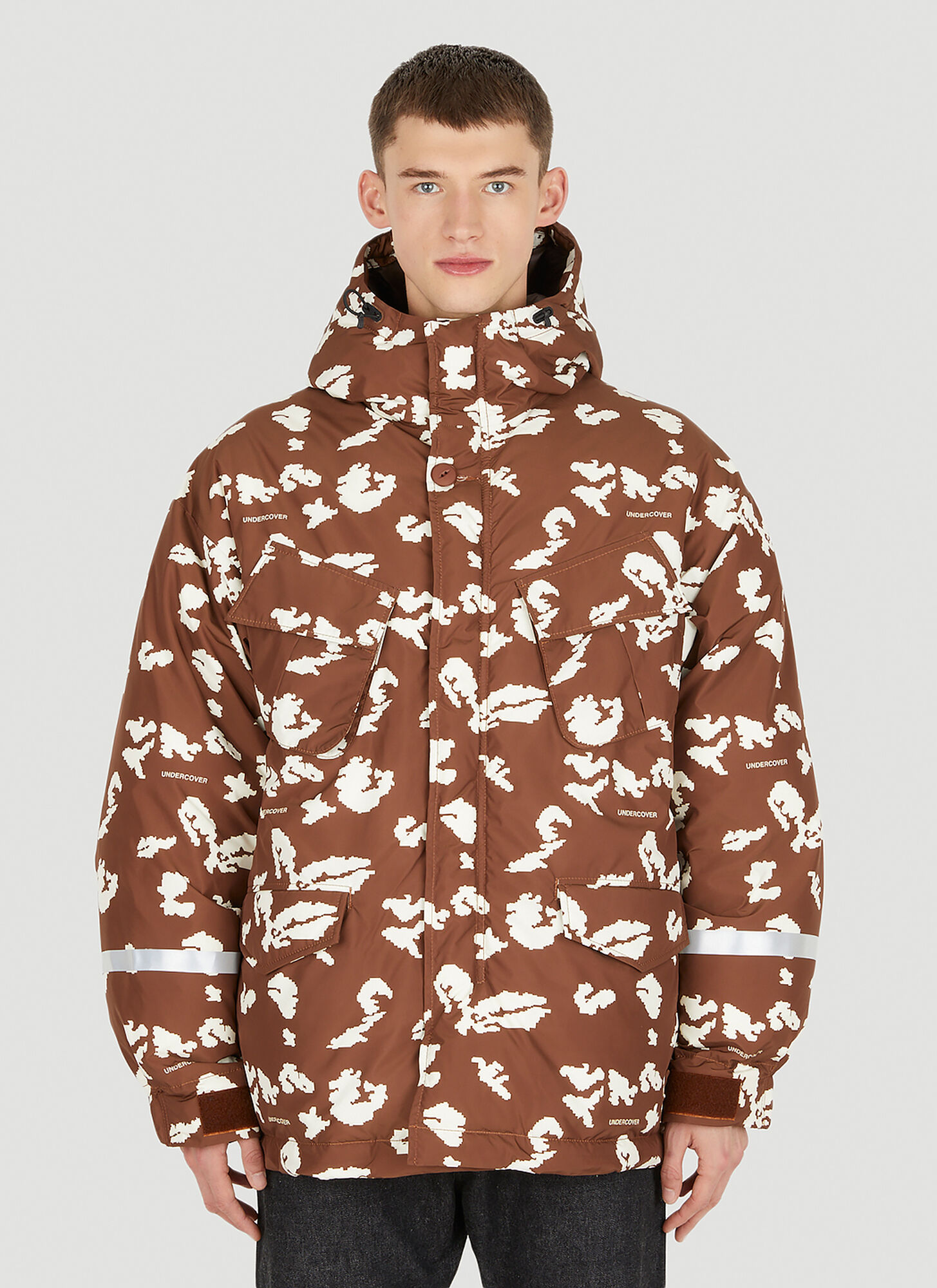 Shop Undercover Hooded Puffer Jacket In Brown