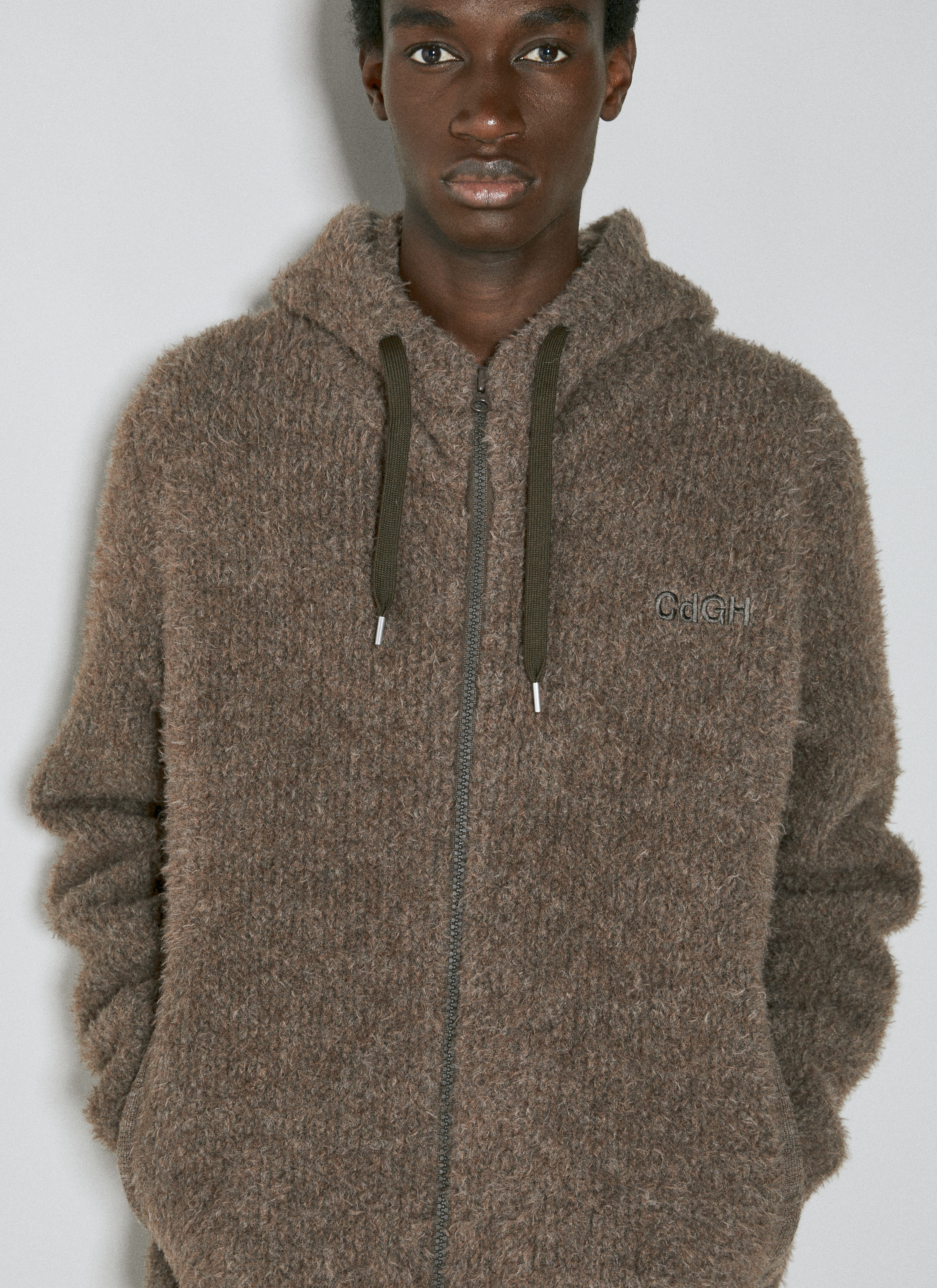 Comme des Garçons Homme Fluffy Knit Hooded Zip-Up Sweatshirt Black cdh0154008