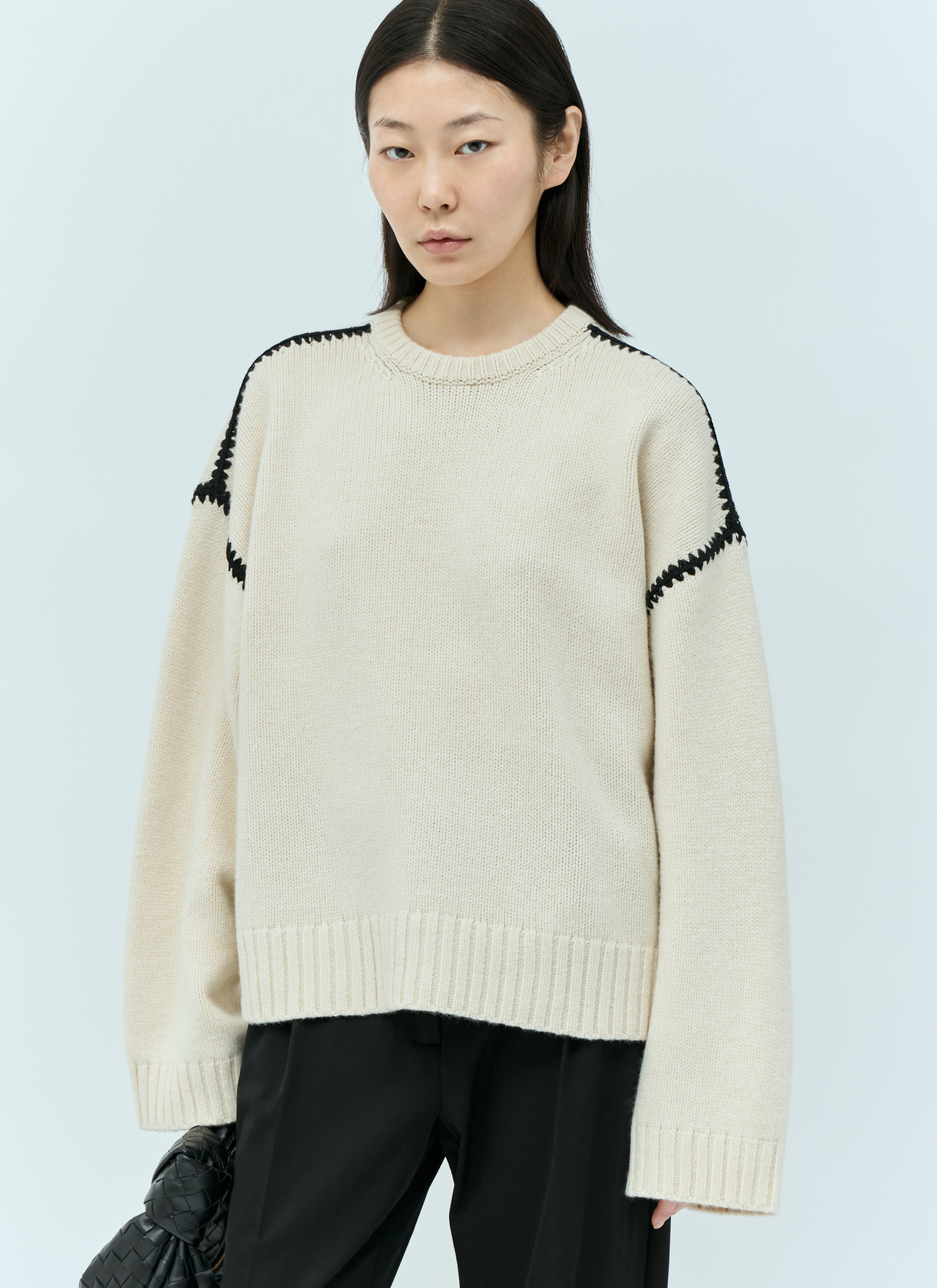 GANNI Embroidered Wool Cashmere Knit Sweater Grey gan0255025