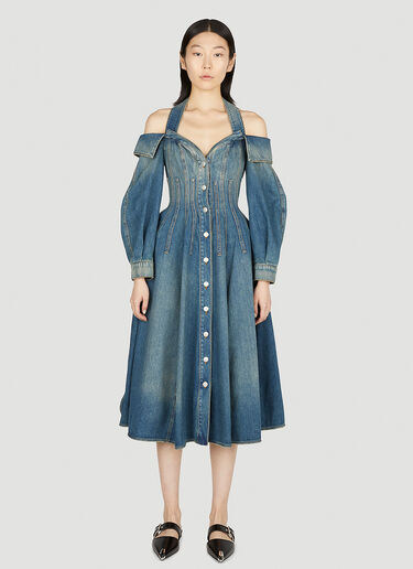 Alexander McQueen Sculpted Denim Dress Blue amq0251088