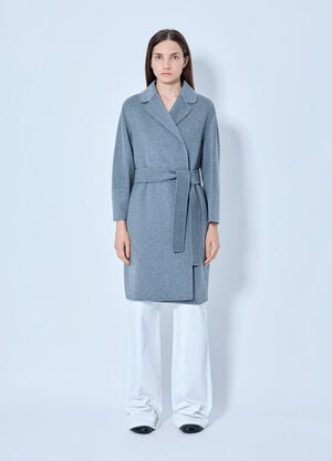 Max Mara Belted Wool-Blend Coat Light Grey max0265223