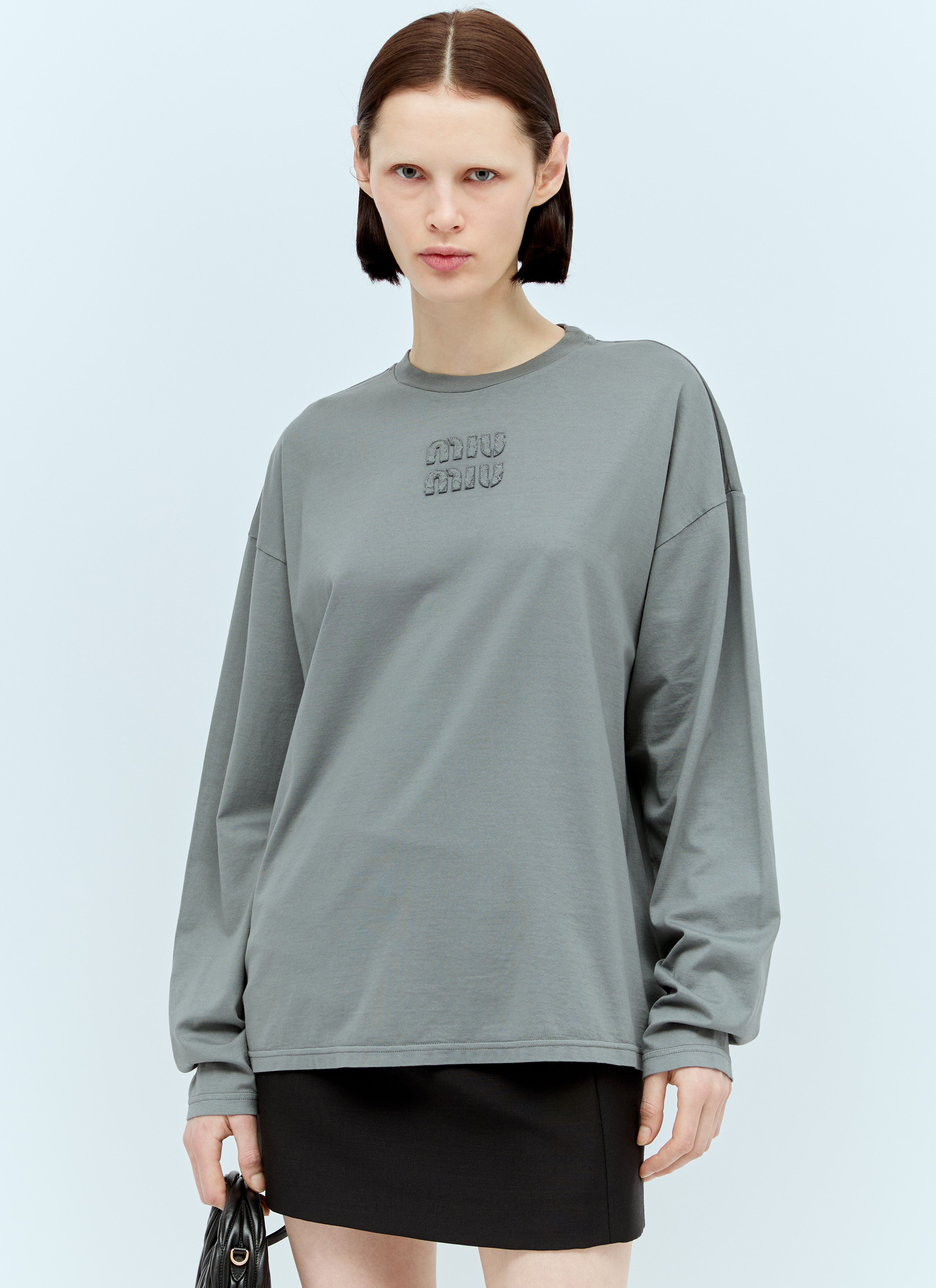 Miu Miu Garment-Dyed Jersey T-Shirt Khaki miu0256082