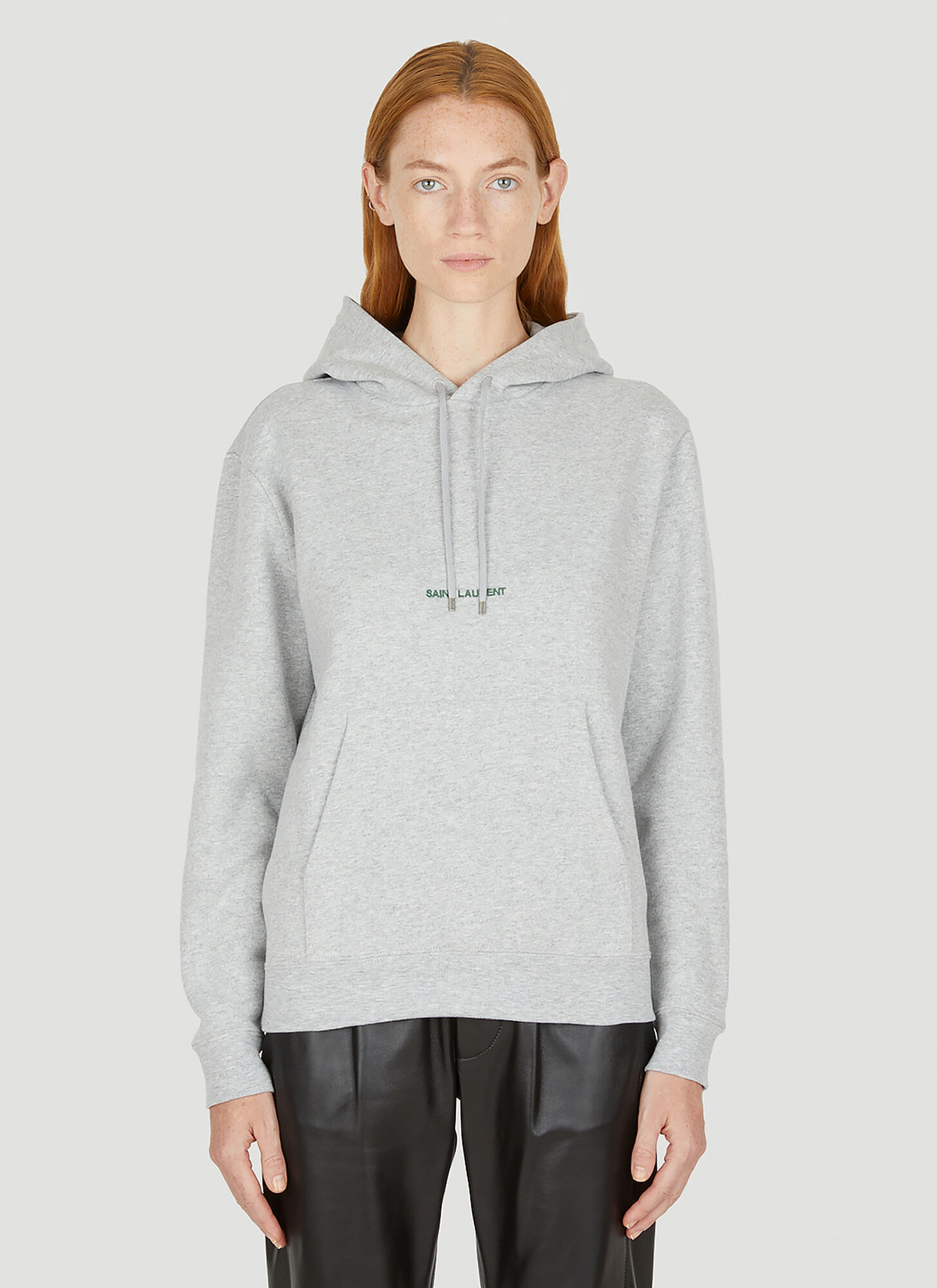Shop Saint Laurent Logo Embroidered Hooded Sweatshirt In Grey