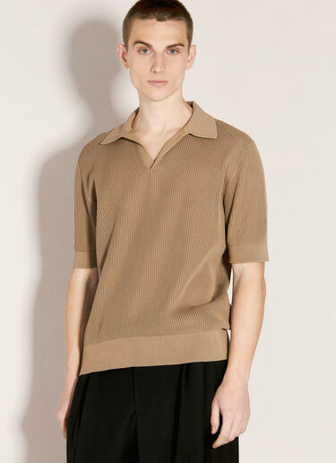 Dolce & Gabbana Openwork V-Neck Polo Shirt Beige dol0156001