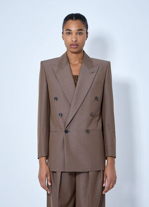 Saint Laurent Double-Breasted Wool Blazer Brown sla0264039