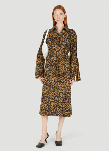 Rokh Leopard Print Trench Coat Brown rok0249007