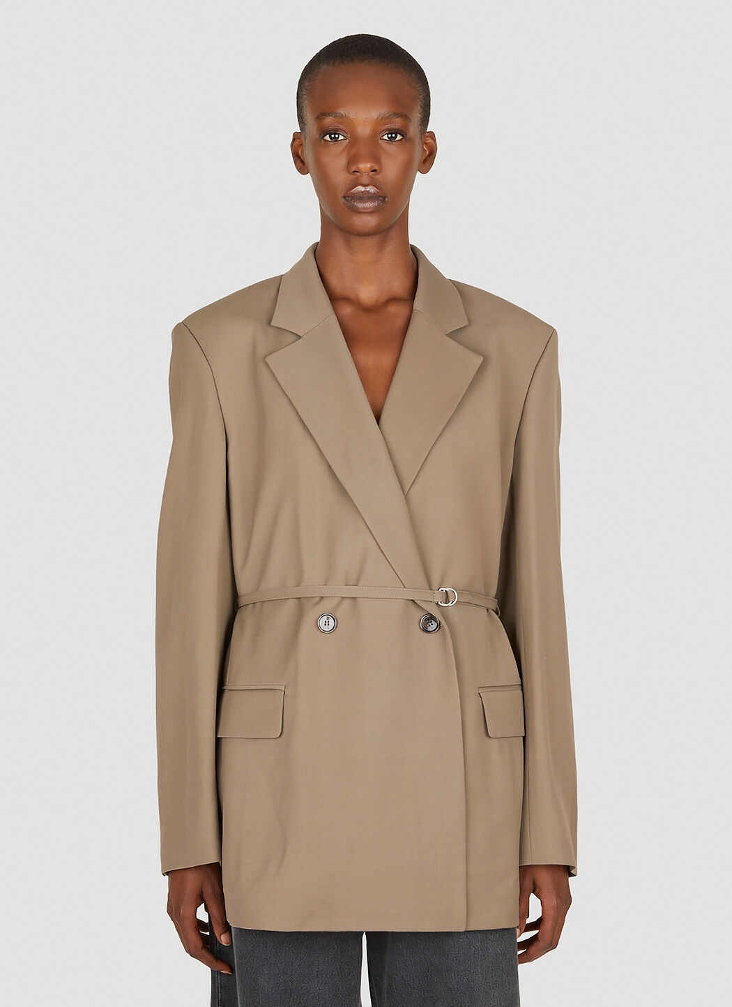 Acne Studios Belted Double Breasted Blazer in Brown LN CC