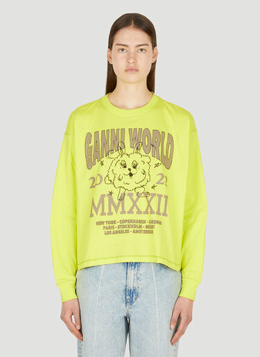 GANNI Graphic Print Long Sleeve T-Shirt Yellow gan0250043