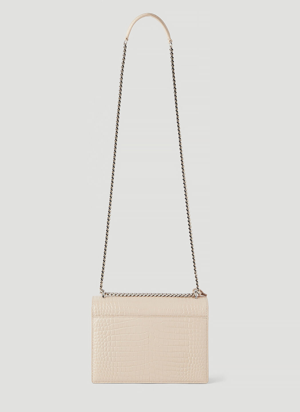 Saint Laurent Sunset Croc Embossed Shoulder Bag in Pink LN CC