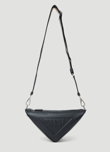 Prada Embossed Triangle Crossbody Bag Black pra0152096