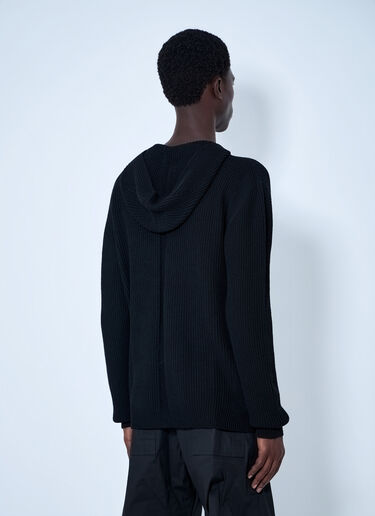 LN-CC® - Rick Owens: Ribbed Knit Zip Hoodie - Black Rick Owens Ribbed Knit Zip Hoodie Black ric0165066