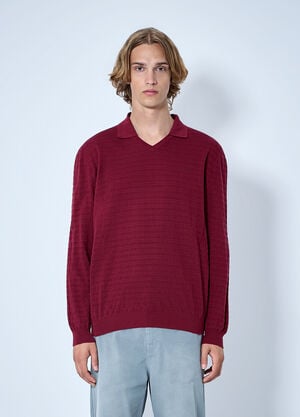Miu Miu Striped V-Neck Polo Shirt Red miu0165007
