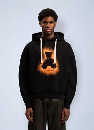 Palm Angels Spray Bear Loose Hooded Sweatshirt Black pma0162016