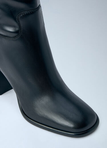 Prada Block Heel Leather Boots Black pra0265015