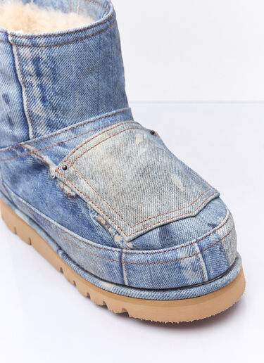 Acne Studios Denim-Print Leather Boots Blue acn0258016