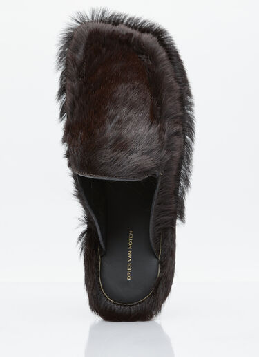 レザートリム ポニーヘア スライド Dries Van Noten レザートリム ポニーヘア スライド ブラウン dvn0154031