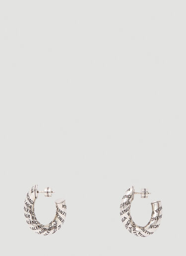 Balenciaga Debossed Logo Hoop Earrings Silver bal0249099