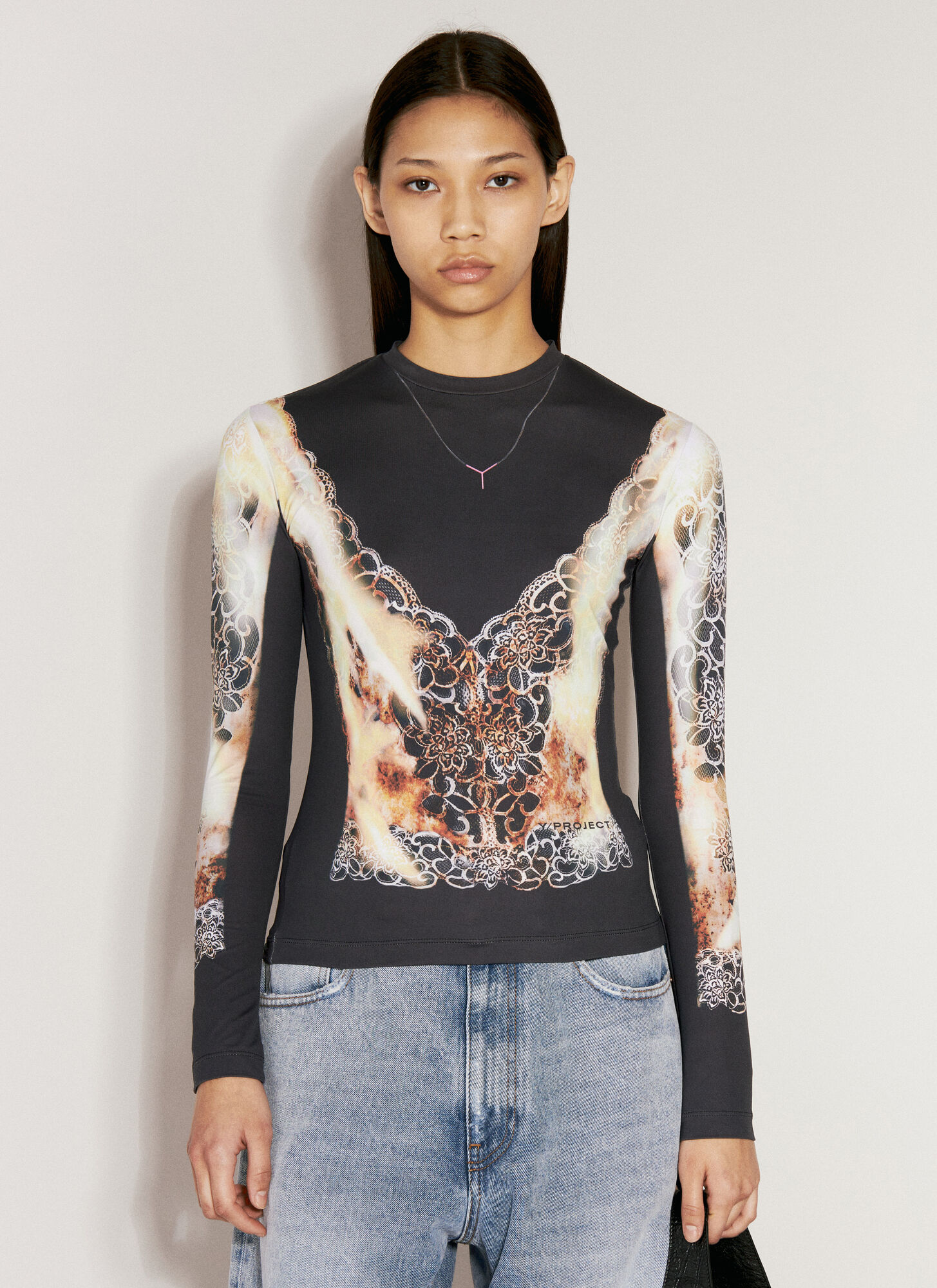 Shop Y/project Lace Print Top In Black