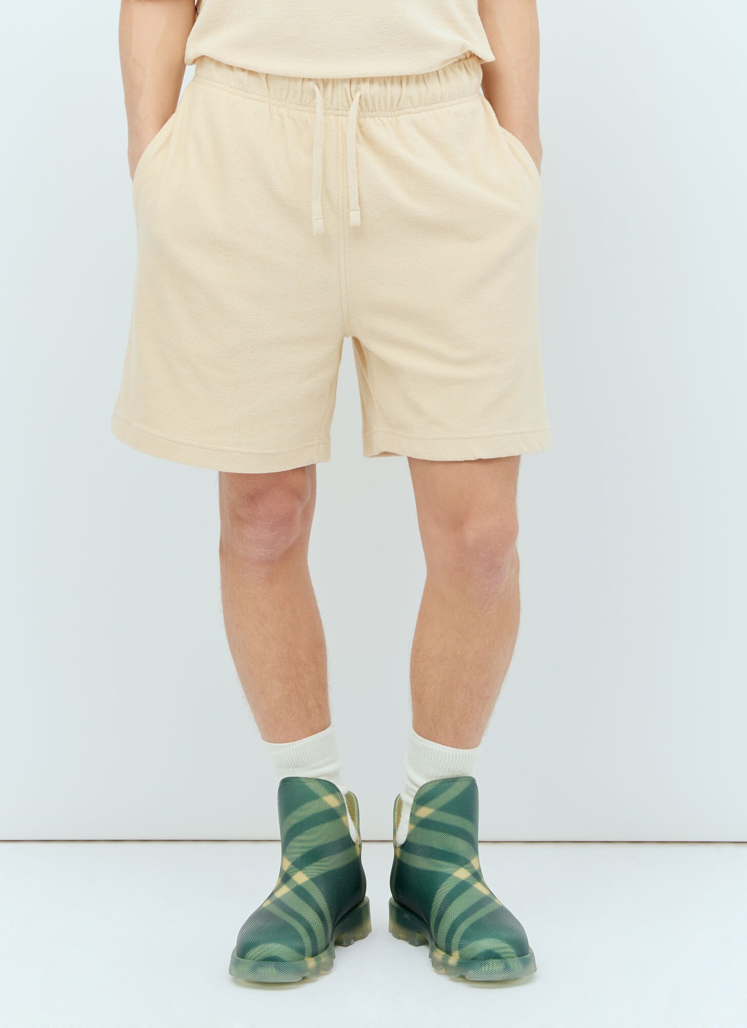 Burberry Solid Color Shorts With Equestrian Knight Print In Beige